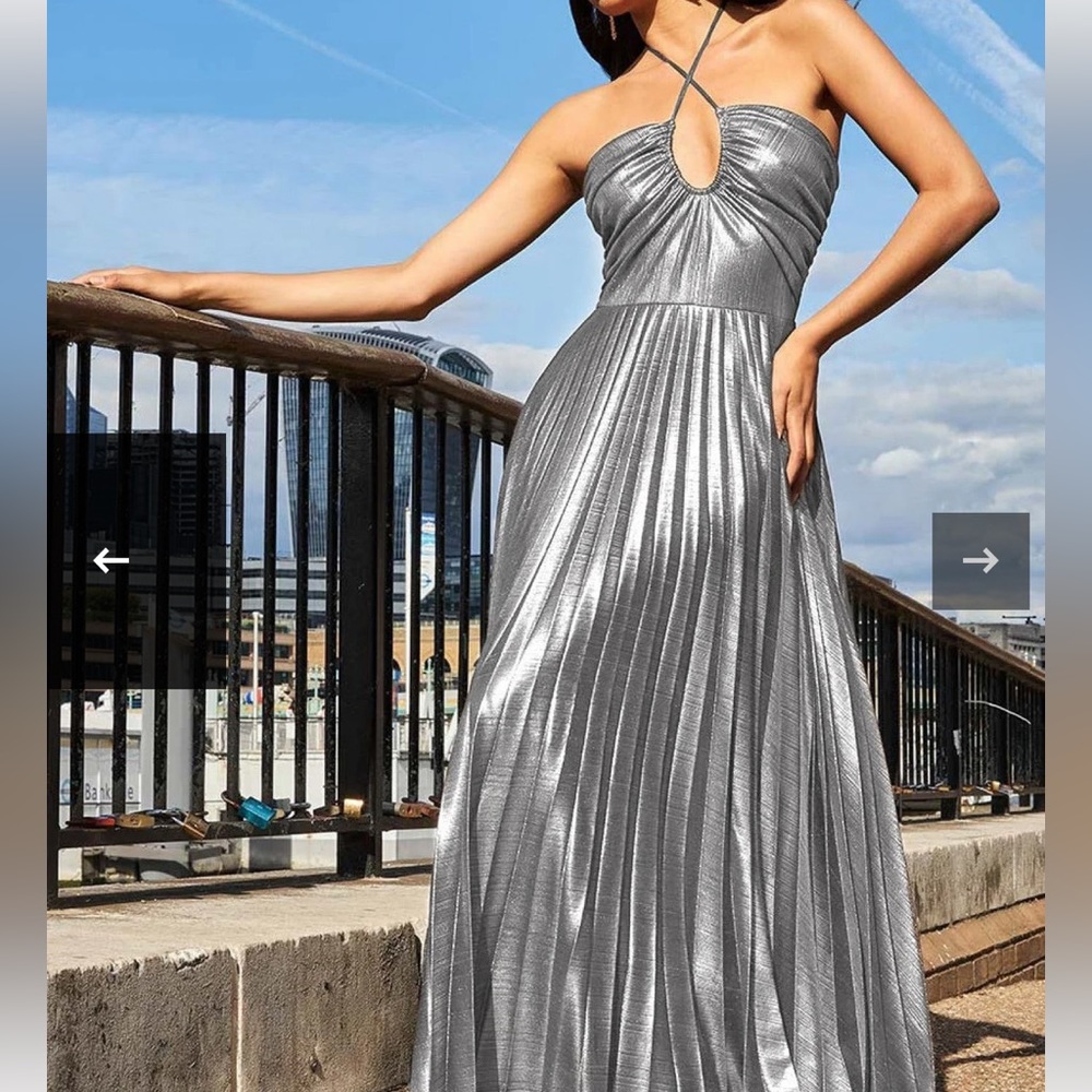 Silver Pleated Formal Dress
